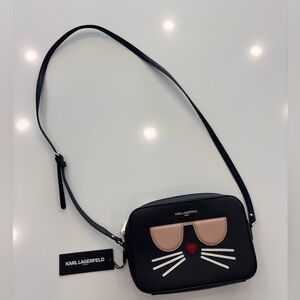 Karl Lagerfeld NEW WITH TAGS Black Crossbody Maybelle Bag with Pink Cat Face